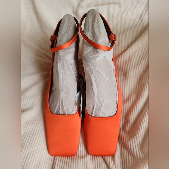 Zara Satin Effects Slingback Heels Orange Sizes: 9, 10 available New - Picture 10 of 15